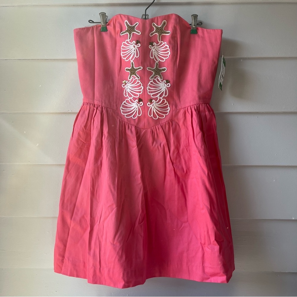 NWT Lily Pulitzer Mayfield Dress, Style 32874, Pink Salmon Seeing Stars Soutache